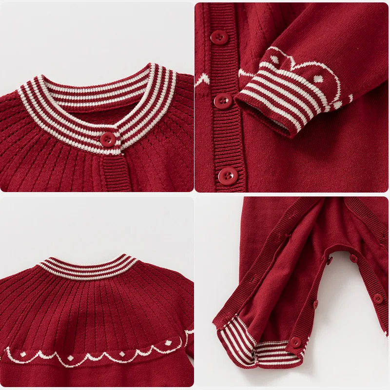 0-24M Newborn Kid Baby Girl Winter Clothes Knit Baby Romper Sweater Thick Warm Jumpsuit Cute Sweet Princess Outfit