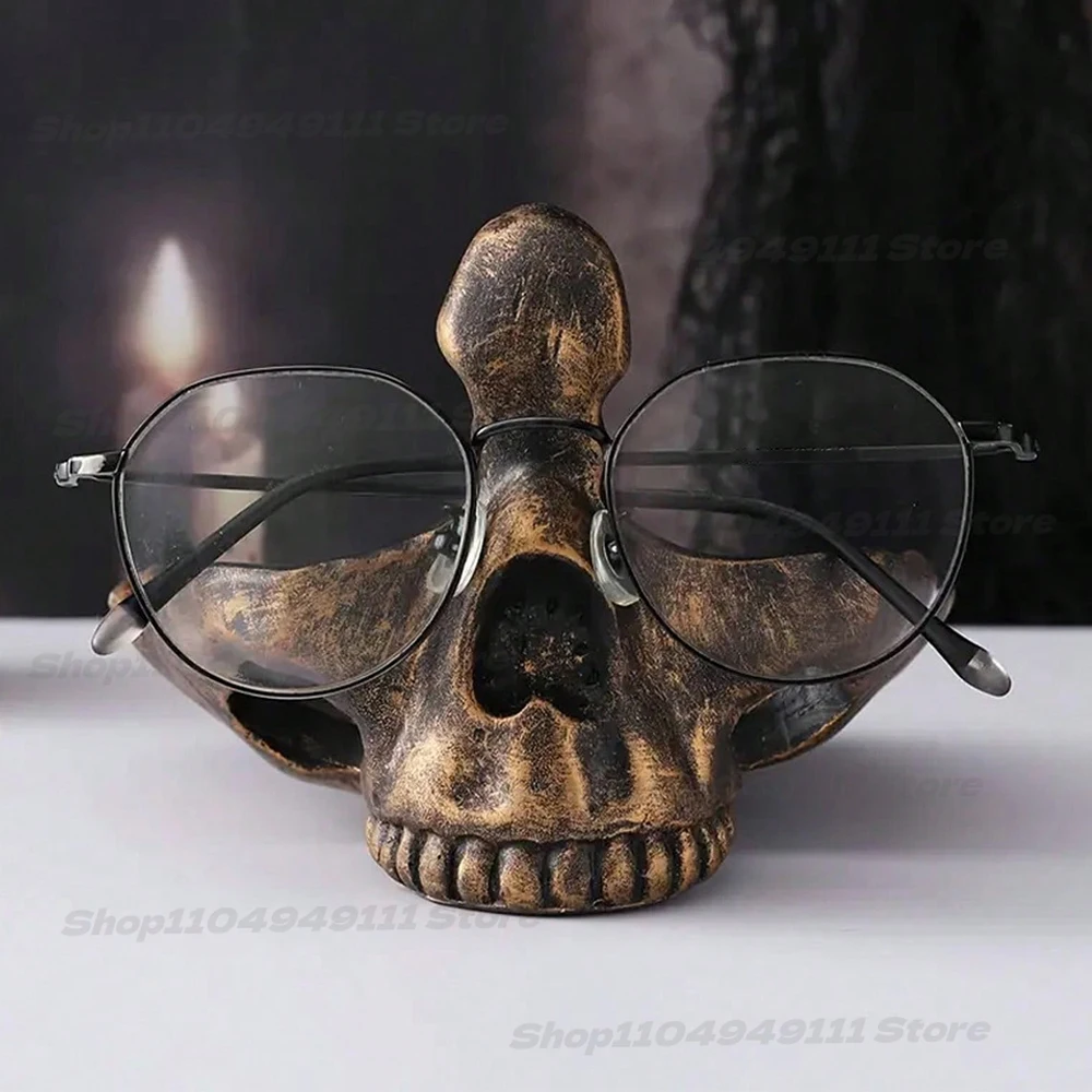 

Skull Shape Glasses Stand Rack Resin Desktop Ornaments Creative Sculptures Key Holder Crafts for Entryway Home Decors Figurines