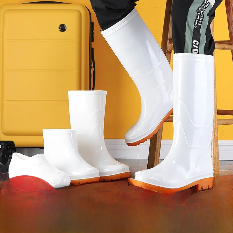 White Thickened Fleece Lined Mid-Calf And Low-Calf Anti-Slip Oil Water Shoes Food Grade Hygienic Boots Kitchen Rain Boots for...