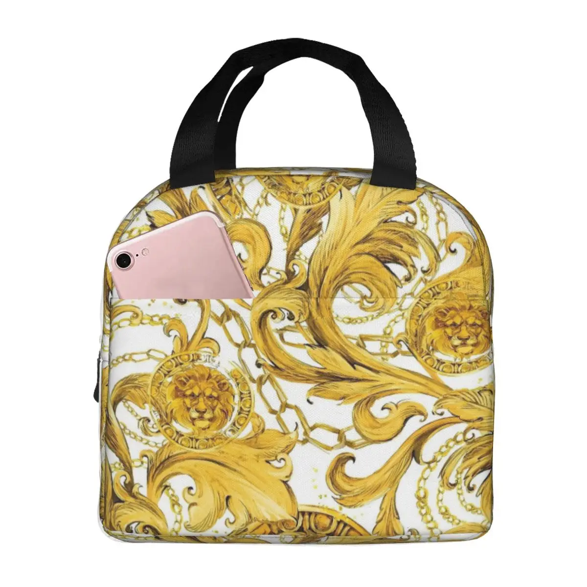 

Golden Lion Baroque Vintage Insulated Lunch Bag Leakproof Lunch Container Thermal Bag Lunch Box Tote School Outdoor Girl Boy