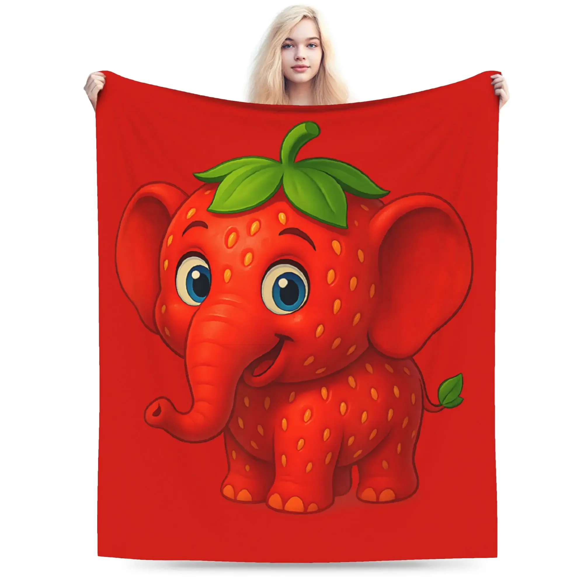 

Funny Italian Brainrot Meme Strawberry Elephant Blanket Decorative Flannel Throw Blanket For Living Room Warm Soft Bedspread