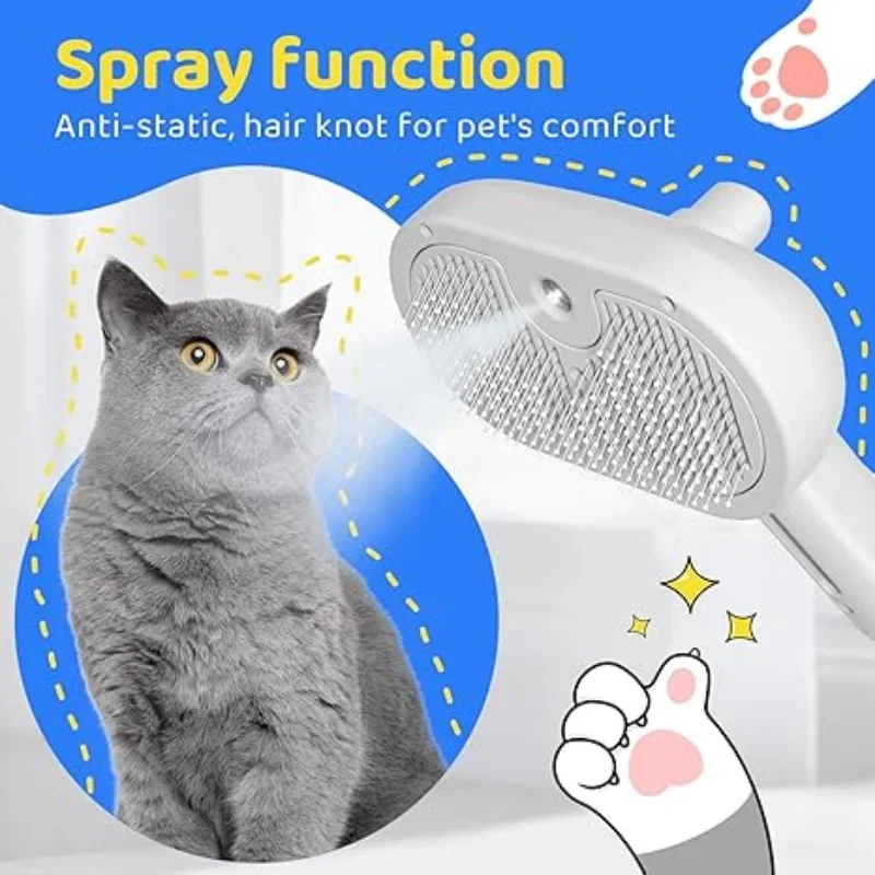 Spray Cat Hair Brush for Detangling Pet Detangling Comb with Tank and Release Button Steam Cat Hair Brush Pet Spray Hair Comb