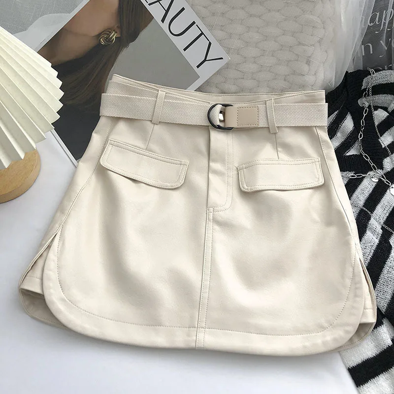 High Waisted Anti Glare Short Skirt A-line Skirt Korean Version Retro Versatile Waist Hugging Skirt for Women