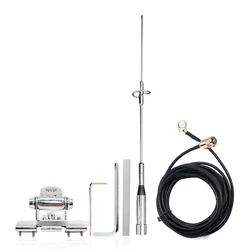 NL-770S High Gain Mobile Antenna VHF UHF 144Mhz 430MHz with 5M RG58 Extend Cable Cord Stainless Mount Bracket Clip Tools Kit