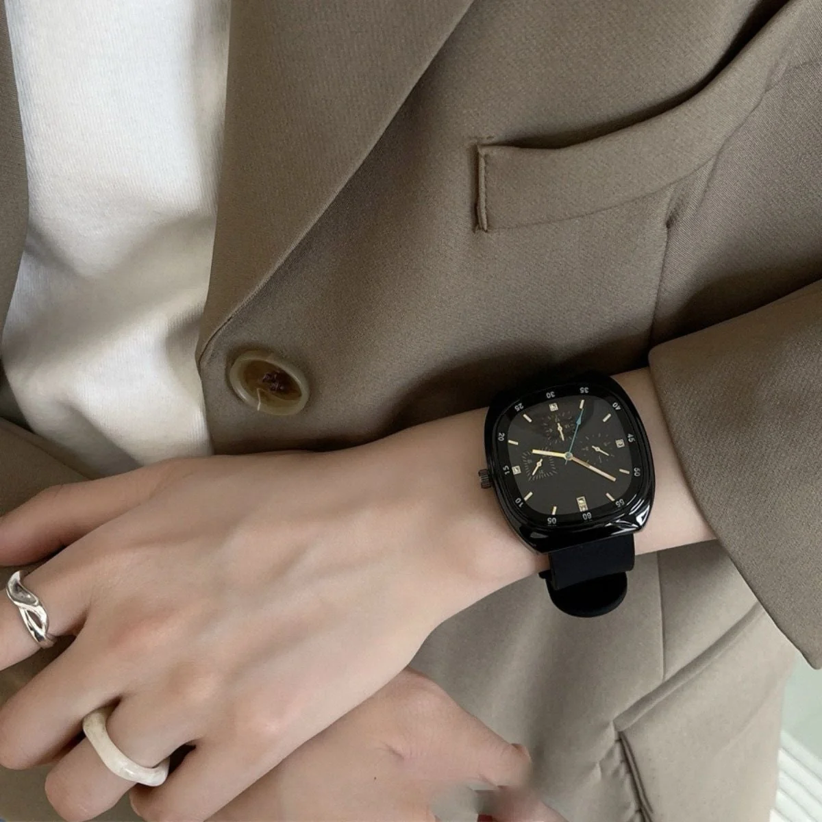 Herenhorloge met grote wijzerplaat, siliconentape, damessport, casual high-end quartzhorloge