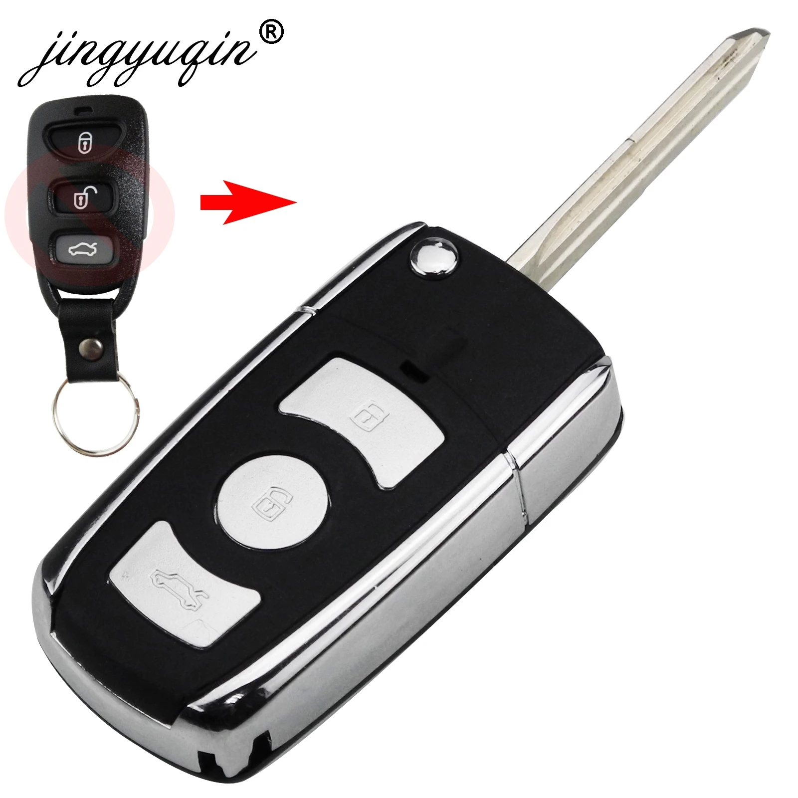 

jinyuqin 3/4 Button Modified Flip Remote Car Key Shell Case for Kia Hyundai Elantra Sonata Genesis Santa Fe Accent Coupe Tucson