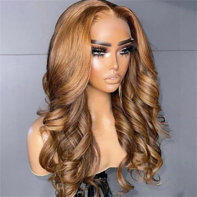 28 inch 180% Soft Ombre Brown Body Wave 5x5 Silk Base Jewish Human Hair Wig With Baby Hair HD Lace European Hair Preplucked