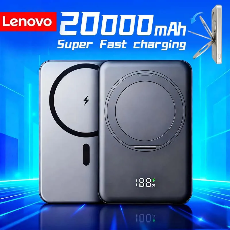 

Lenovo 20000mAh Slim Mini Magnetic Wireless Power Bank Fast Charger PD 20W Stand Portable External Battery For IPhone Samsung