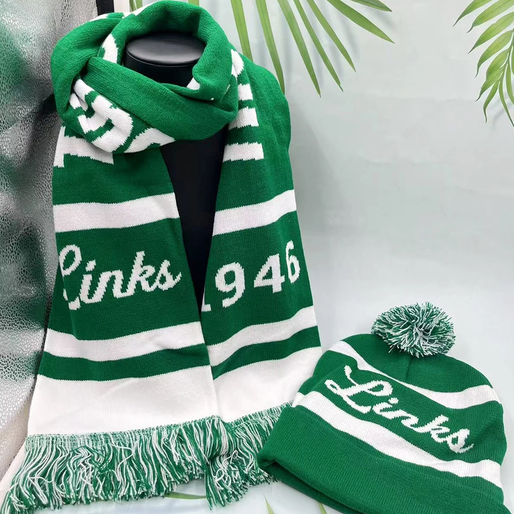 LINKS Greek Letter 1946 Sisters Party Gift Winter Green White Scarf Hat Set