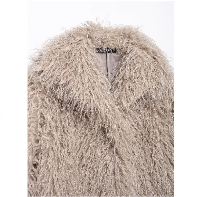 New European and American Style Women's Fashion2024Fashion Versatile Solid Color Faux Fur Short Jacket