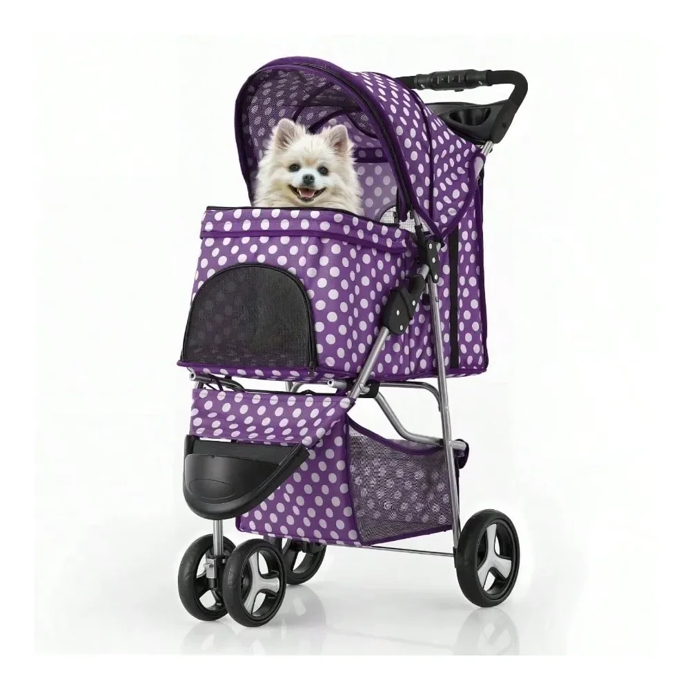 

Dog Strollers Small Dogs With Weather Cover, 3 Wheels Pet Strolling Cart Dogs And Cats With Storage Basket And Cup Holder, Brea