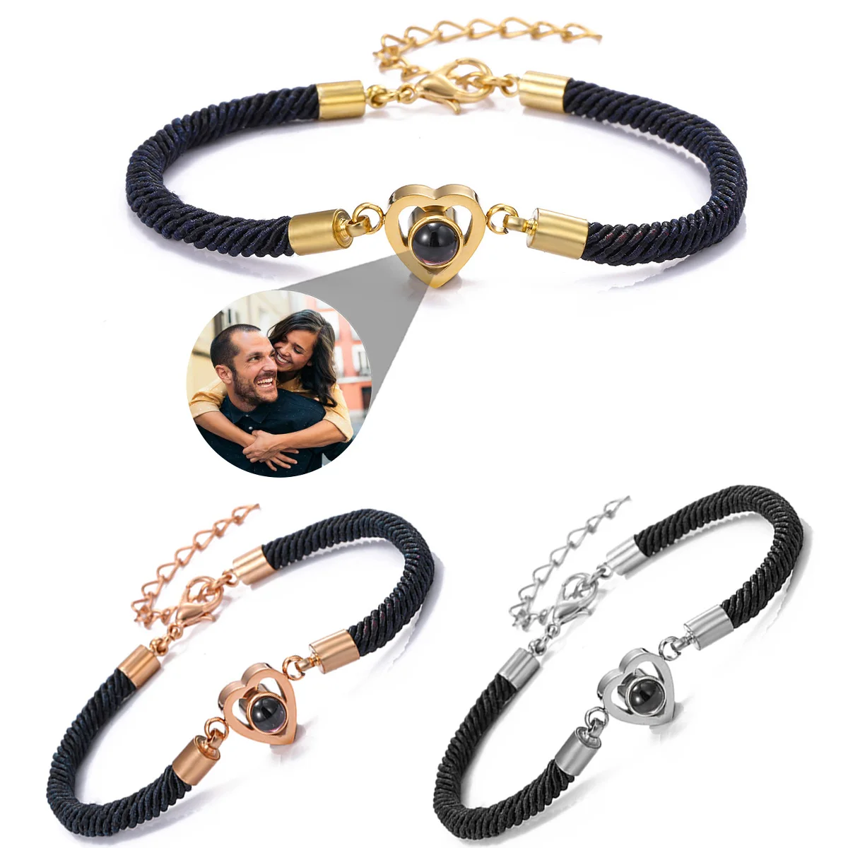 Bracelet de couple personnalisé avec photo de groupe, bracelet de projection de coeur personnalisé, cadeau de la fête des Léons pour petite amie