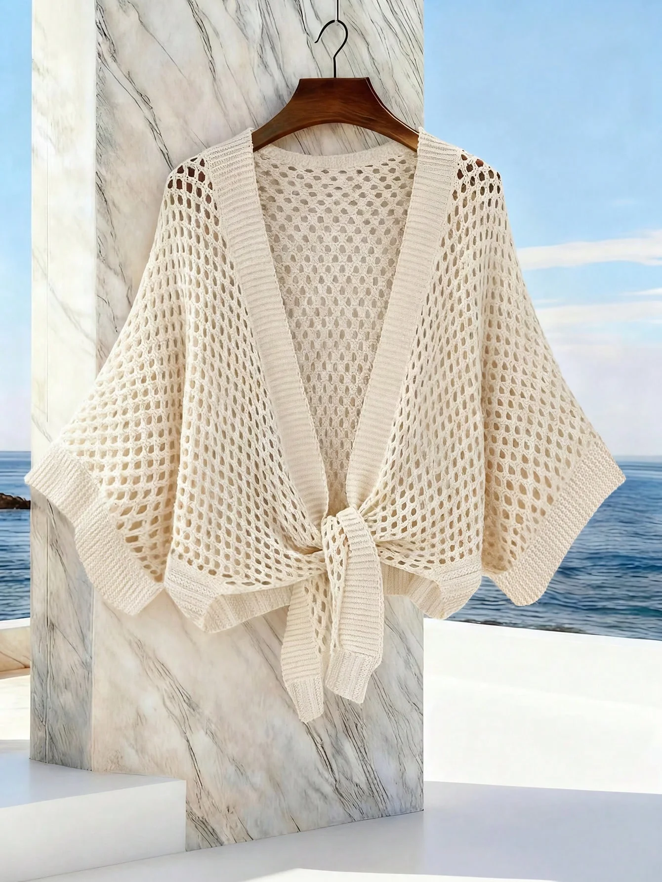 2026 New Ladies Spring Summer Knitted Hollow out Cardigan Front Buckle Design Versatile Travel Outerwear