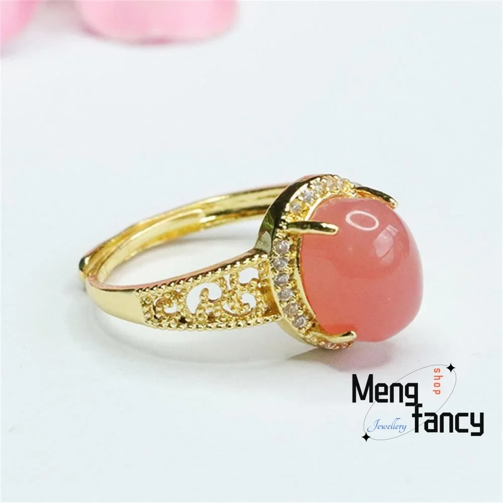 S925 Silver Lnlaid Natural Salt Source Agate Pigeon's Egg Ring Exquisite Simple Elegant High-grade Couple Fashion Fine Jewelry