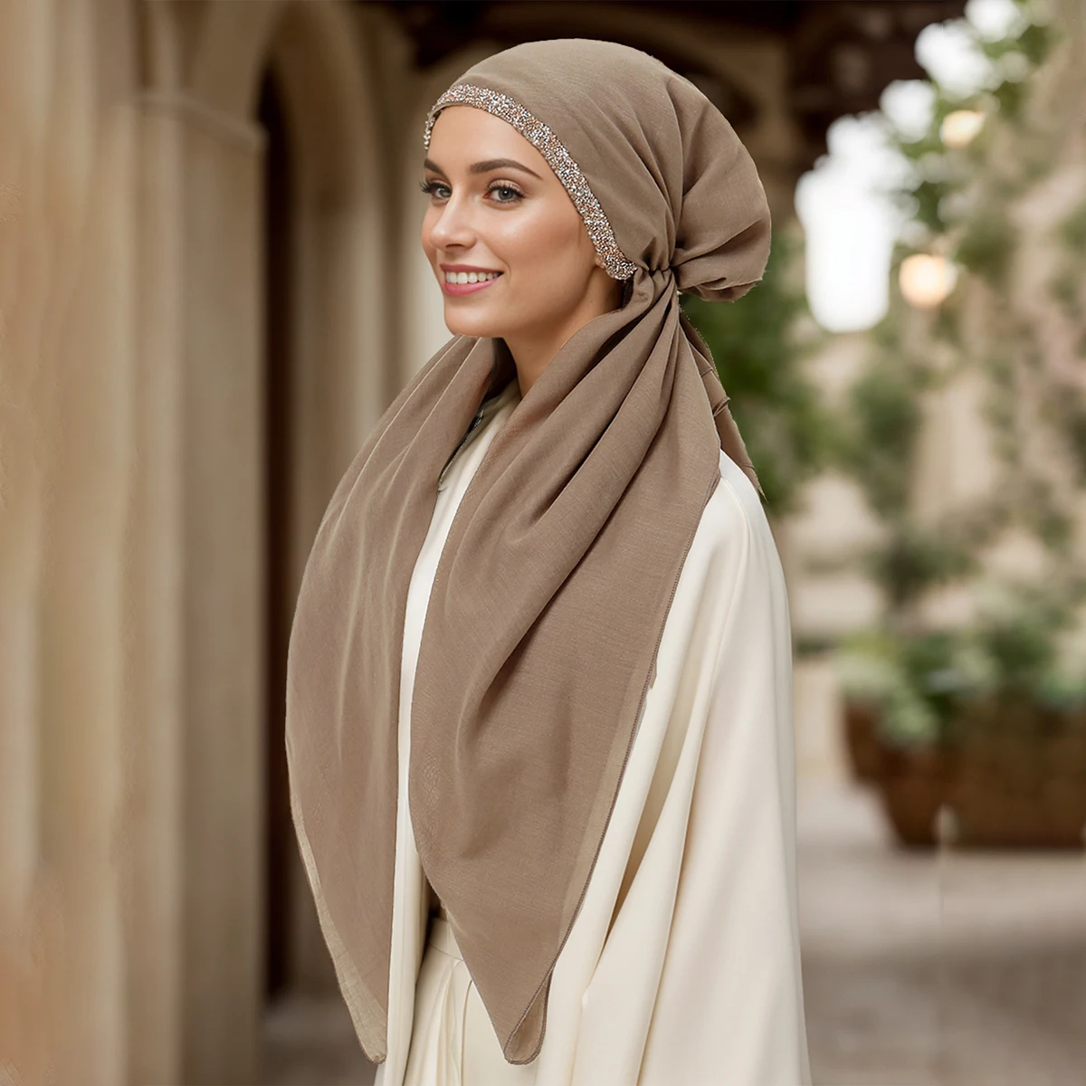 Premium Diamond Cotton Elastic Headband Cap For Woman Muslim Hijab Hat Lady Fashion Instant Scarf Islamic Turban 75*25cm