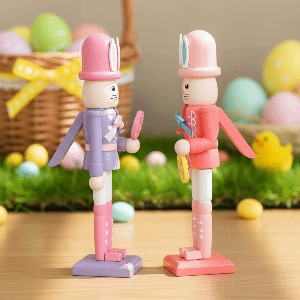 

18 CM Easter Rabbit Nutcracker Handmade Realistic Nutcracker Ornaments Smooth Collectible Nutcracker Figures Holiday Display