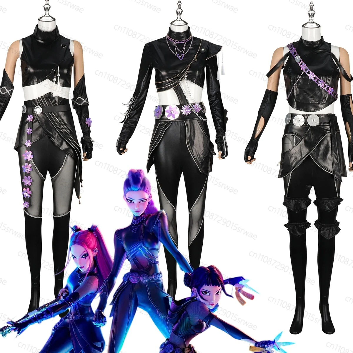

Kpop Demons Hunters Rumi Zoey Mira Cosplay Costume Black Leather Bodysuit Group Idol Roleplay Halloween Carnival Suit