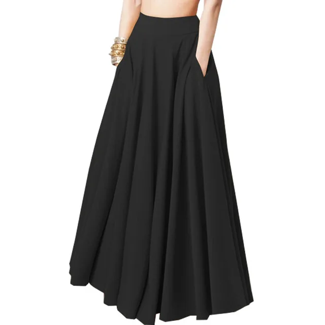 Falda plisada de medio cuerpo para mujer, cintura elástica, bolsillo, Color sólido, transpirable, Micro elástico, poliéster, vestidos largos, Primavera, nuevo