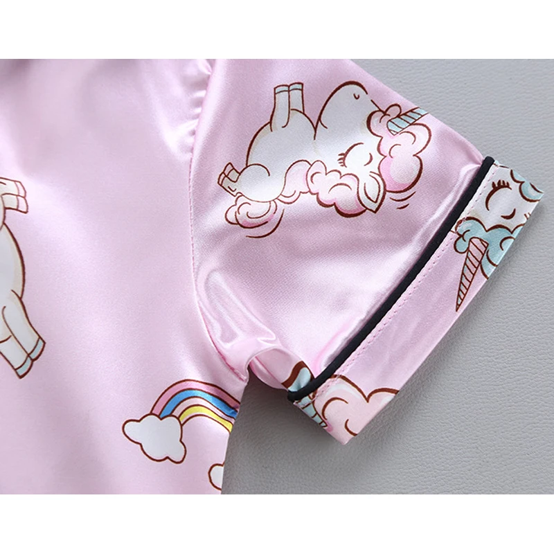 Unicorn Baby Girls Pajamas Clothing Set Summer New Cartoon Pattern Lapel T-shirt+Short Pants 2Pcs Suit For 1-5Y Kids Home Wear