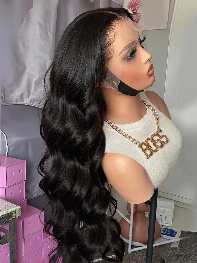 

Прозрачные парики из натуральных волос с эффектом Body Wave, 13x6 HD Lace Frontal Wig, бразильские, натуральный черный цвет, 30-36 дюймов, 13x4 Lace Front Human Hair Wig