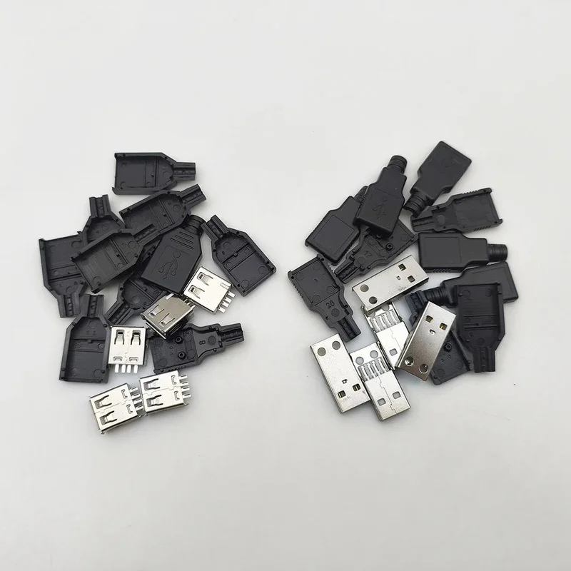 5Pairs Black USB 2.0 Type A  4Pins Male Plug Female Jack Connector DIY Assembly Adapter With Plastic Cover