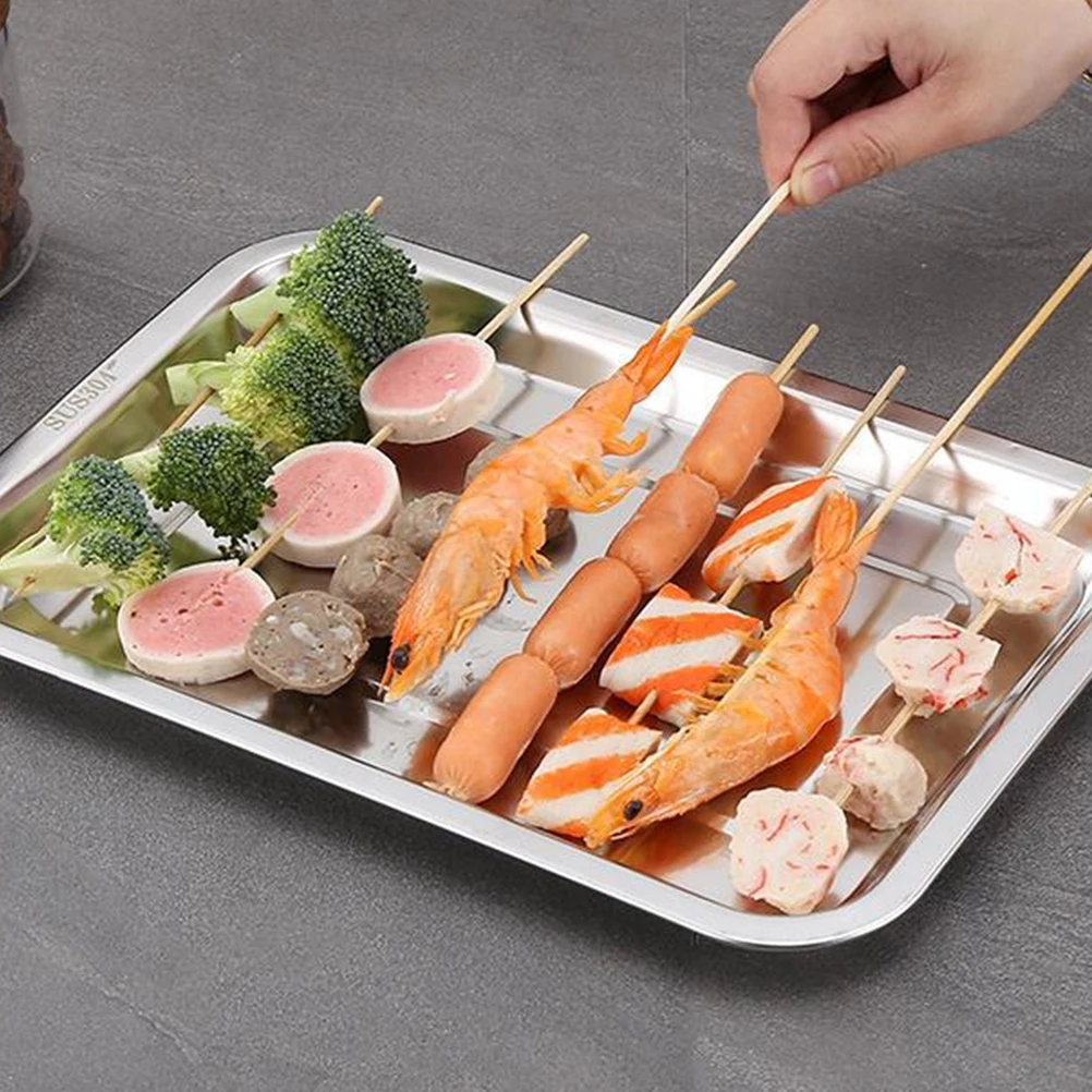 

3Pcs Stainless Steel Oven Tray Heavy Duty Rectangular Baking Pan Bbq Cookie Barbecue Food Serving Plate Dishwasher Safe