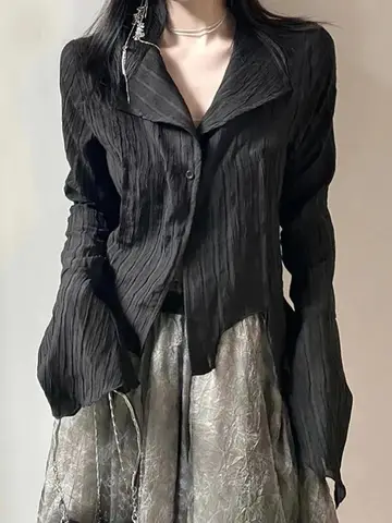 조키 하라주쿠 다크 아카데믹 셔츠 여성용, 빈티지 Y2K 블라우스, 섹시한 고딕 긴팔, 불규칙한 여성 용수철, 새로운 상의