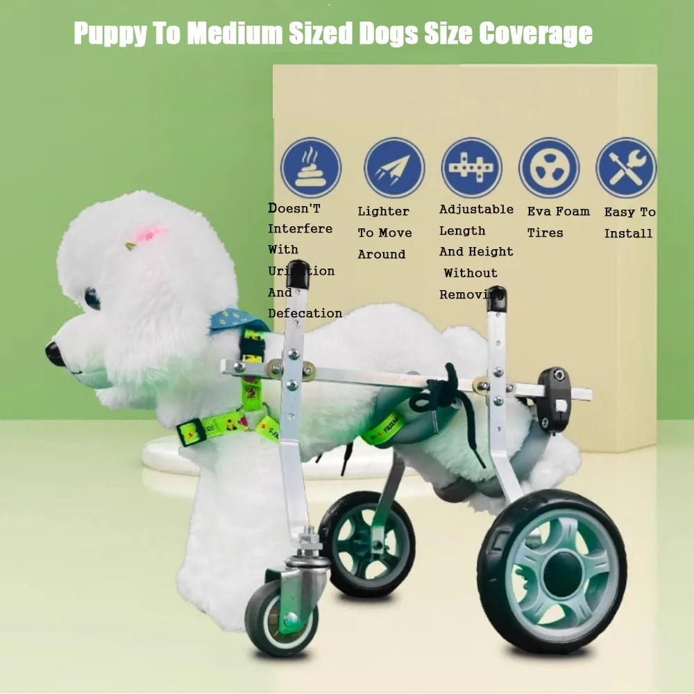 Four Wheel Dog Wheelchair Aluminum Teddy Limbs Pet Disability Training Rehabilitation Car Paralyzed Pet Wheelchair