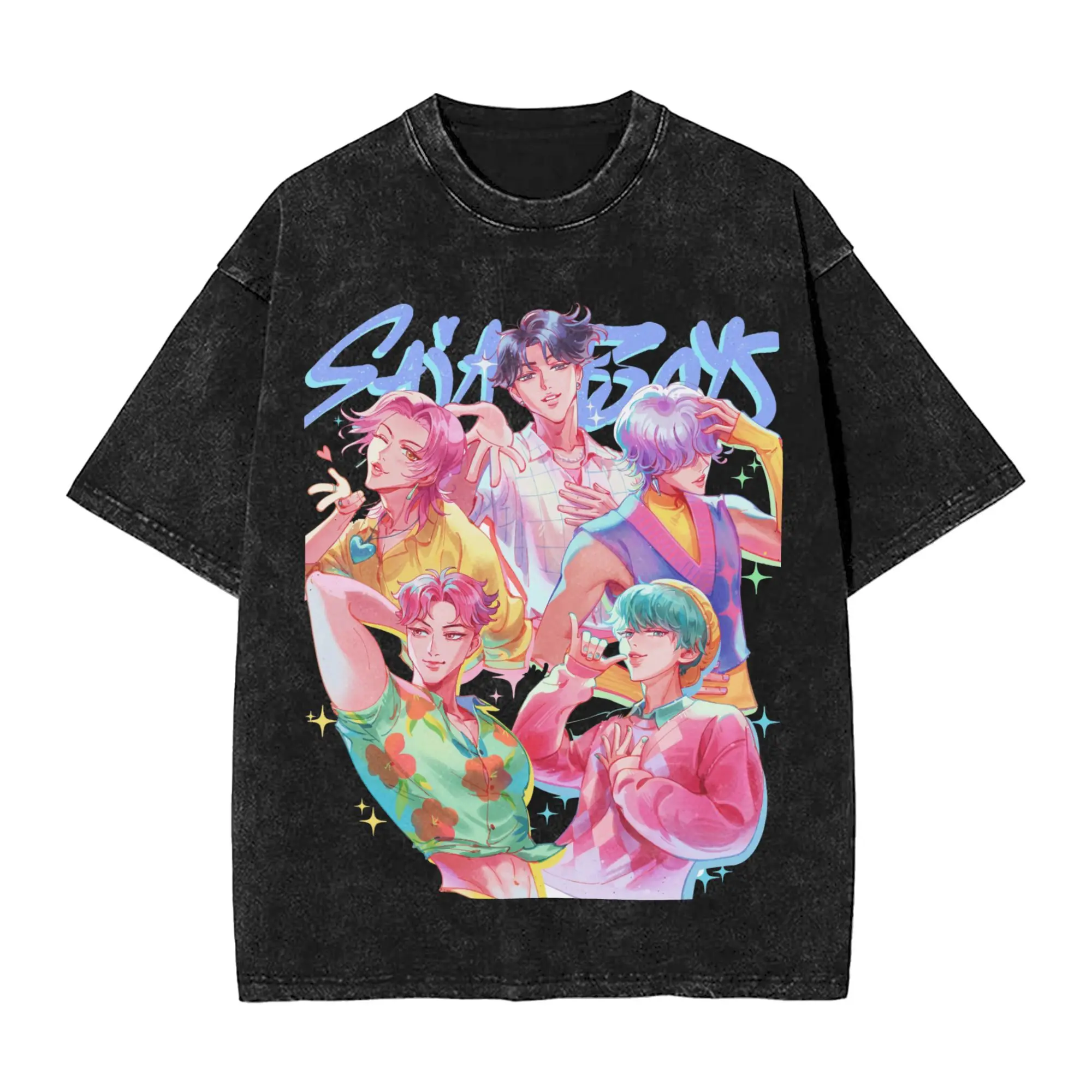 

Уличная стираная футболка Kpop Demon Huners Saja, хлопковые футболки для мальчиков, трендовая футболка для мужчин, летние эстетические повседневные футболки