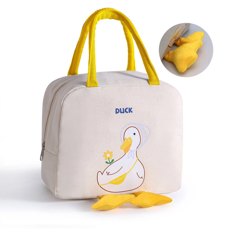 Fashion Little Yellow Duck Children\'s Cartoon Portable Bento Box Thermal Insulation Cooler Bag Insulation Bag Outdoor Lunch Bag