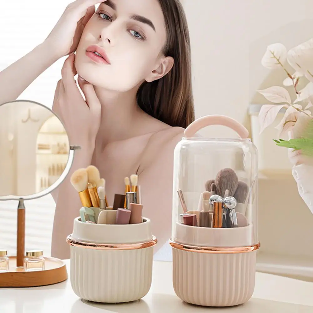 Makeup Brush Organizer 360 Degree Rotating Makeup Brush Holder with Transparent Cover for Easy Access Organizer for Makeup