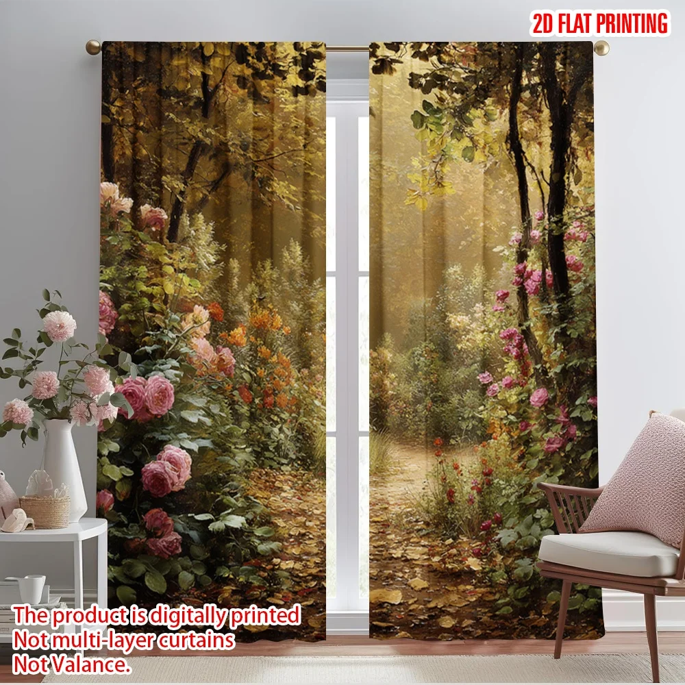 

2pcs 2D flat printing Curtain Enchanted Pathway(1) 100% Polyester Fabric Without Electricity Festive Curtains Perfect for Home &