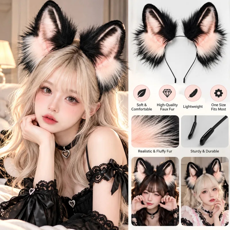 Bernese Mountain Dog Faux Fur Ears Headband, Realistic Fluffy Animal Hair Hoop, Kawaii Cosplay Prop Dress-up Gift For Adults New