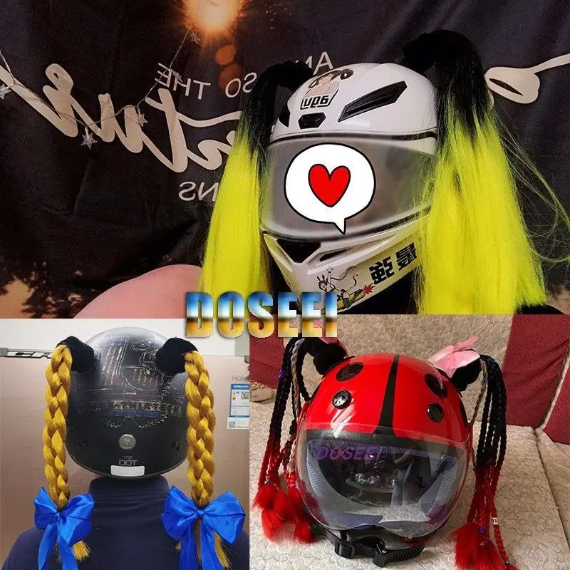 2023 New Motorcycle Helmet Braids Woman Braids Wig For Motorbike Helmets Multicolor Twist Dual Pigtail Ponytail With Sucker