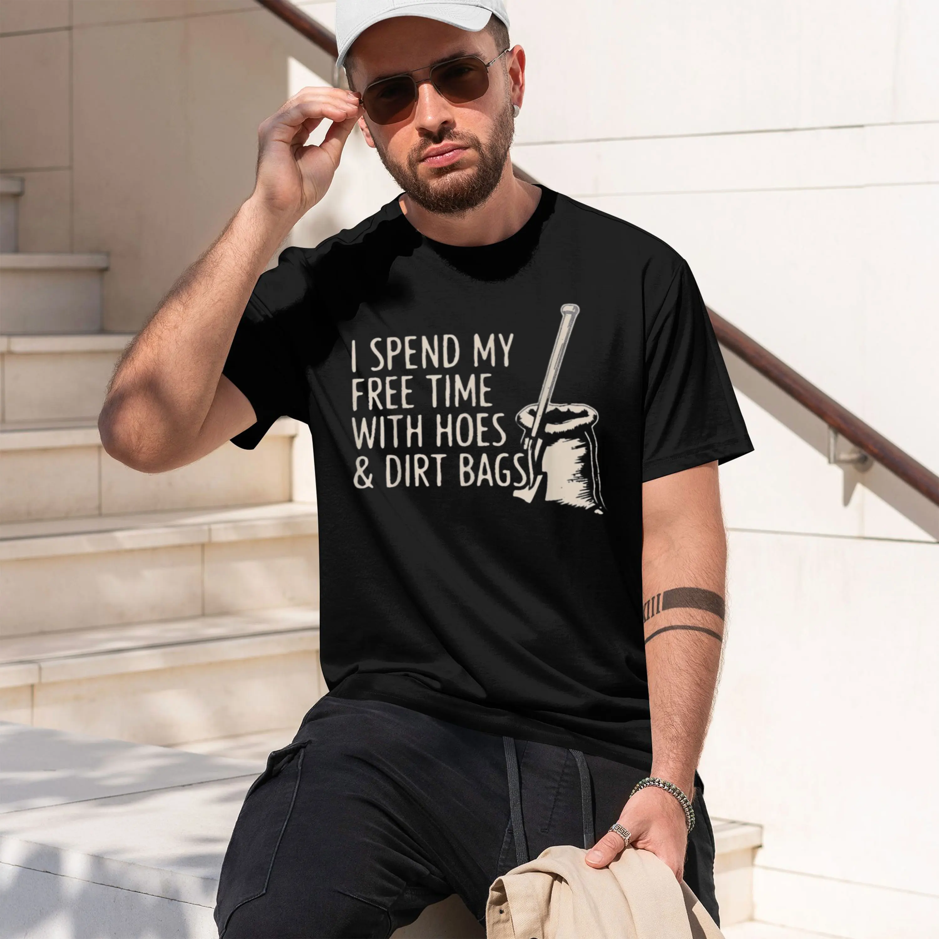 I Spend My Free Time With Hoes And Bags Funny Sarcasm Big And Tall T Shirts Mens Loose Washed T-Shirt Luxury Clothing 2026 New M