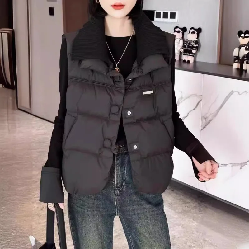 Sleeveless Down Jackets for Women, Korean Waistcoat, Loose Warm Jacket, Female Coat, Autumn and Winter Fashion, New, 2024