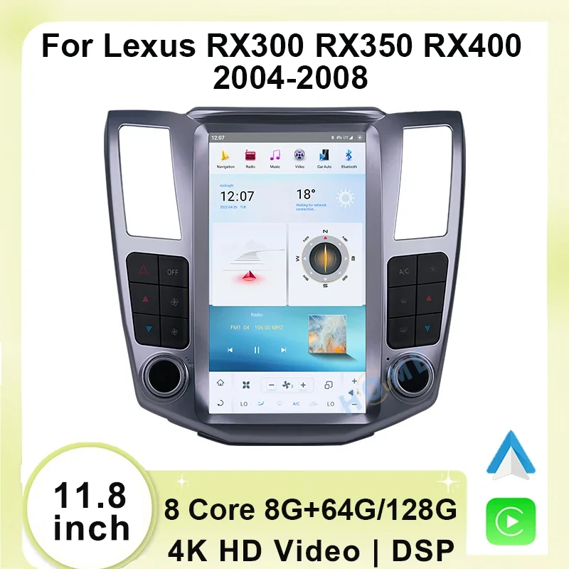 

Автомобильный мультимедийный плеер Qualcomm Tesla style Android 11 с GPS Навигатором для Lexus RX RX300 RX330 RX350 RX400H 2004-2008 Stereo