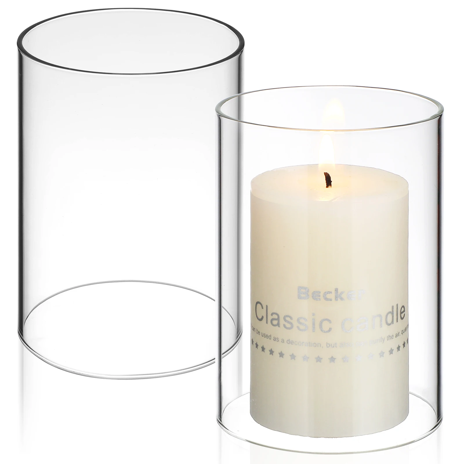 قطعتان من أغطية الزجاج لحاملات الشموع ذات الأسطوانة الشفافة المفتوحة لديكور المنزل وغرفة الطعام #1