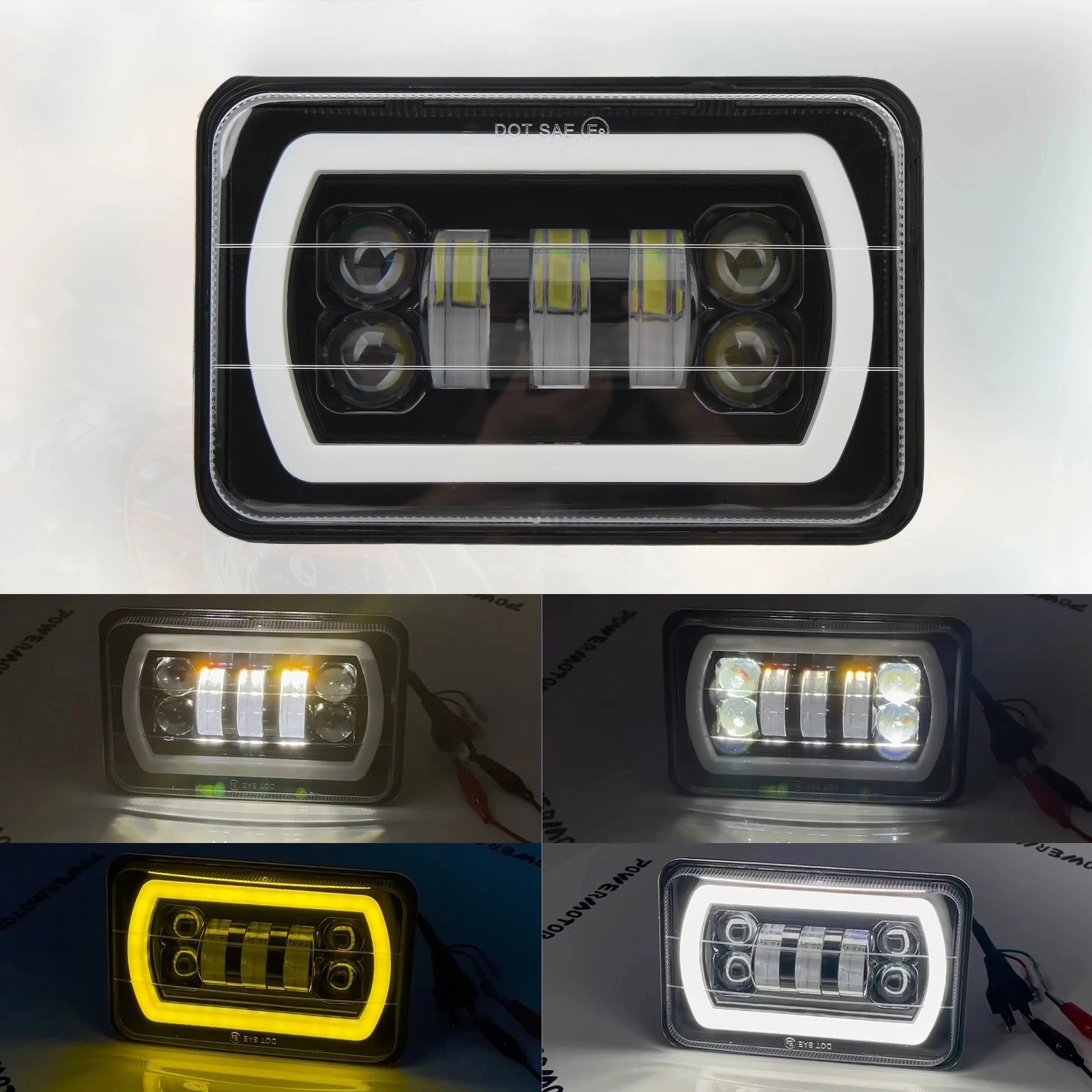 

1PCS 5x7 Square 55W LED Work light Headlight with Dual Color Angel Eye DRL Turn Signal for Truck Excavator Upgrade Lamp 12V