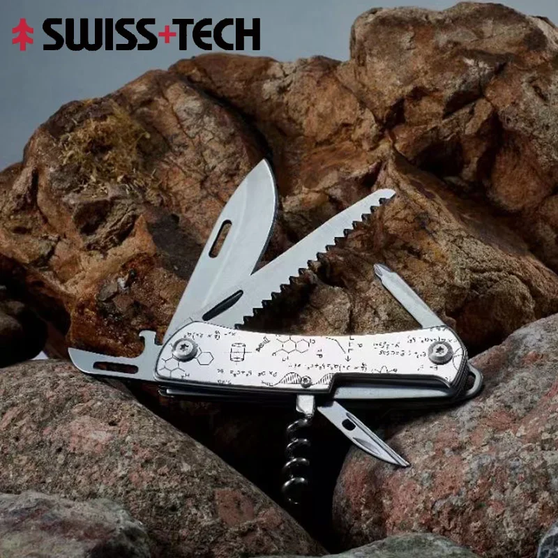 2024 Newest SWISS TECH Mini Folding Multitool Knife 9 In 1 EDC Outdoor Portable Pocket Knife Saw Screwdriver Bottle Wine Opener