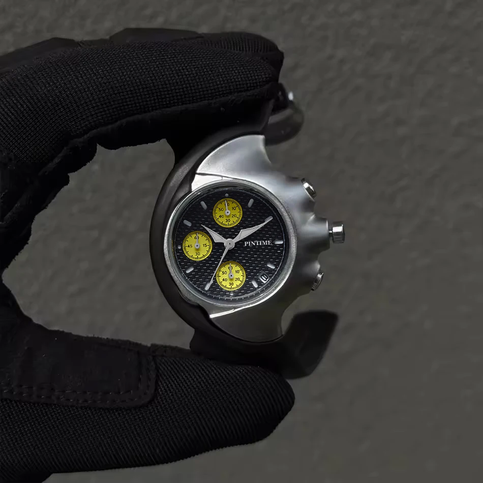 Men's Distorted Asymmetrical Y2K Watch Retro-Chic Luxury 6-Hand Future-Style Men's Quartz Wristwatch Fashionable Gifts Chronogra