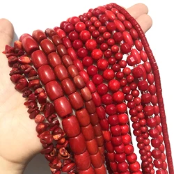 Natural Red Coral Gem Stone Irregular Chip Drum Drop Rice Round Loose Beads for Jewelry Making DIY Bracelet Necklace Handmade