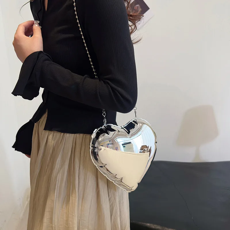 Heart Shaped Evening Crossbody Bags 2024 Trend Fashion Cute Female Shoulder Bag Luxury High Quality Party Mirror Women's Bag