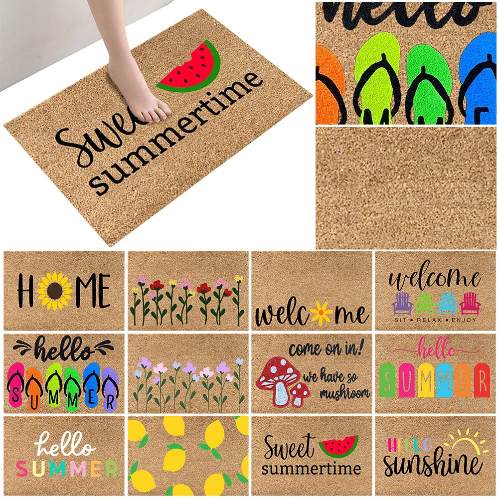 Summer Door Mat Absorbent Welcome Door Mat Non Slip Front Door Mat Decorative Low Profile Doormat for Outside Entry