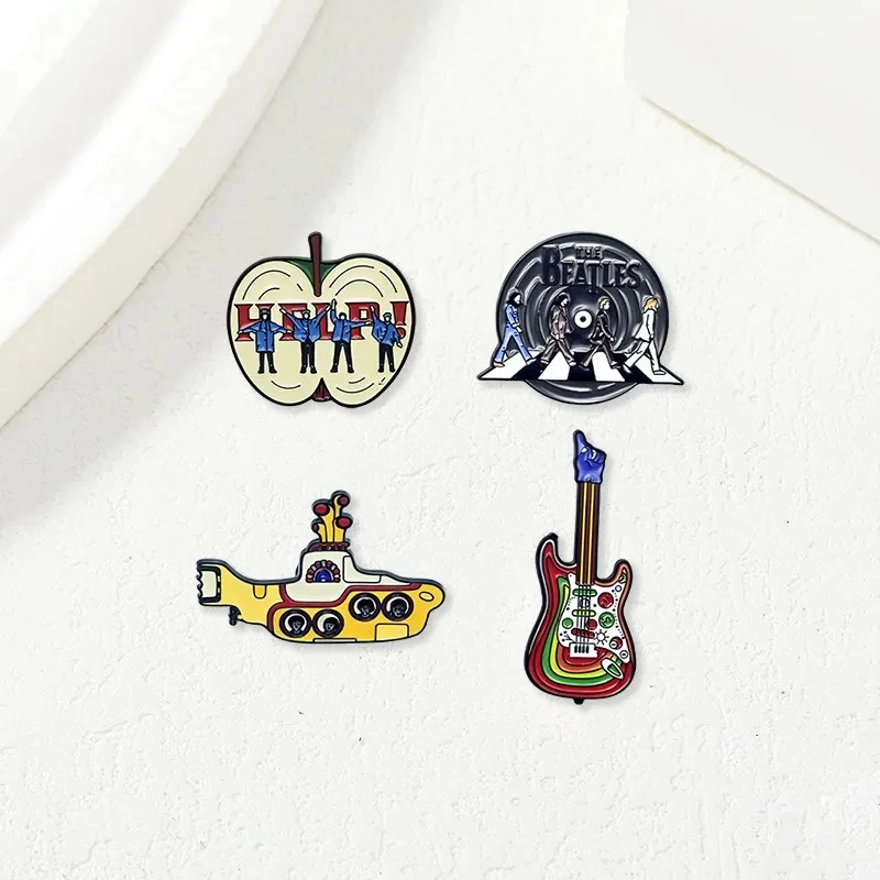 2026 New Rock Band Vintage Cross Enamel Pin Rainbow Electric Guitar Apple Help Brooch Rock Music Jewelry Gift for Fans Friends