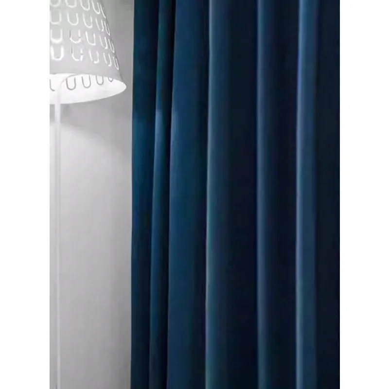 1 Piece Modern Minimalist Blue Living Room Curtains Bedroom Luxury Heavy Duty Insulated Velvet Curtains