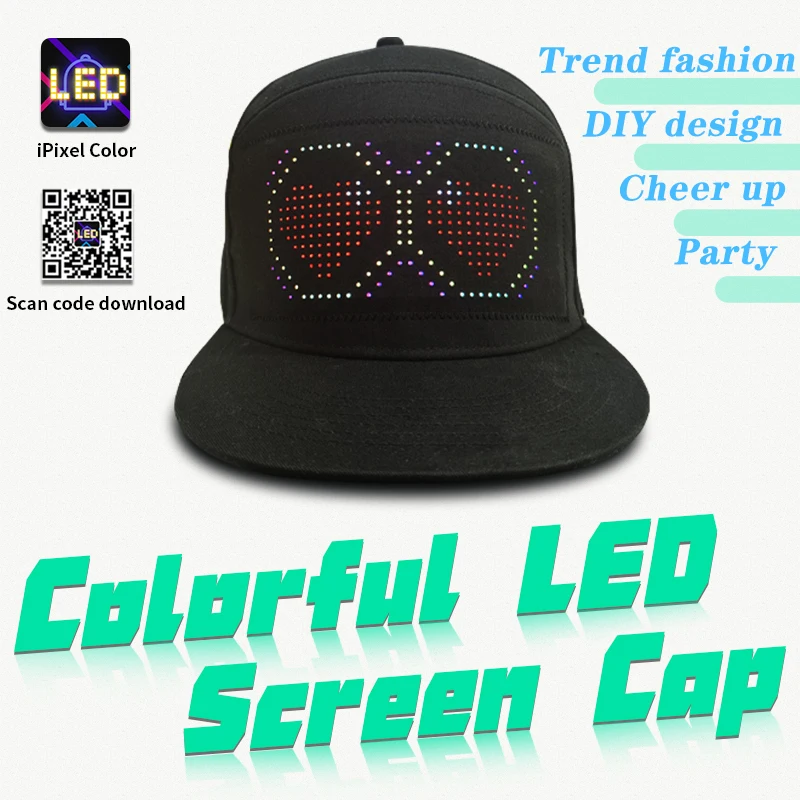 Led Full Color Rgb Display Hat App Bluetooth Programmable Advertising Concert Party Bar Party Baseball Glowing Hat