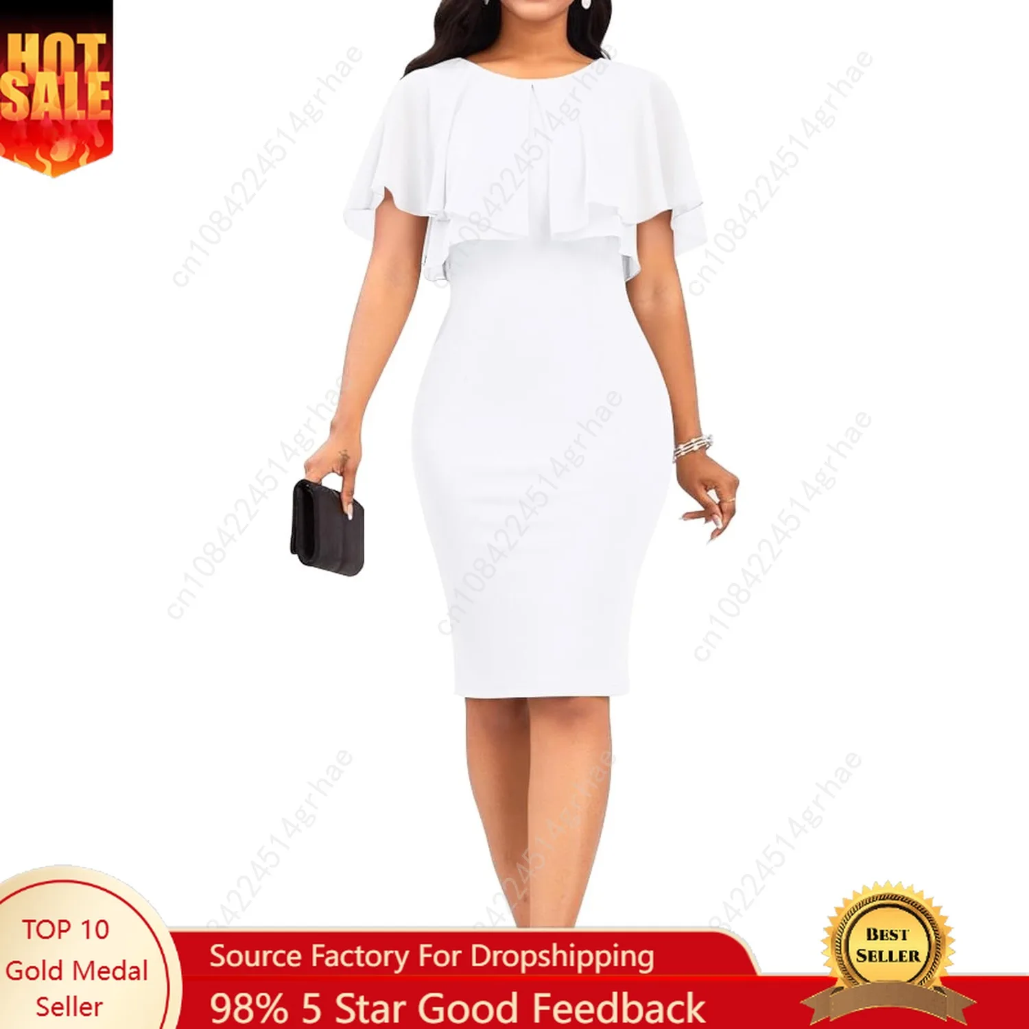

Women's Layered Half Sleeve Round Neck Bodycon Pencil Party Midi Dress