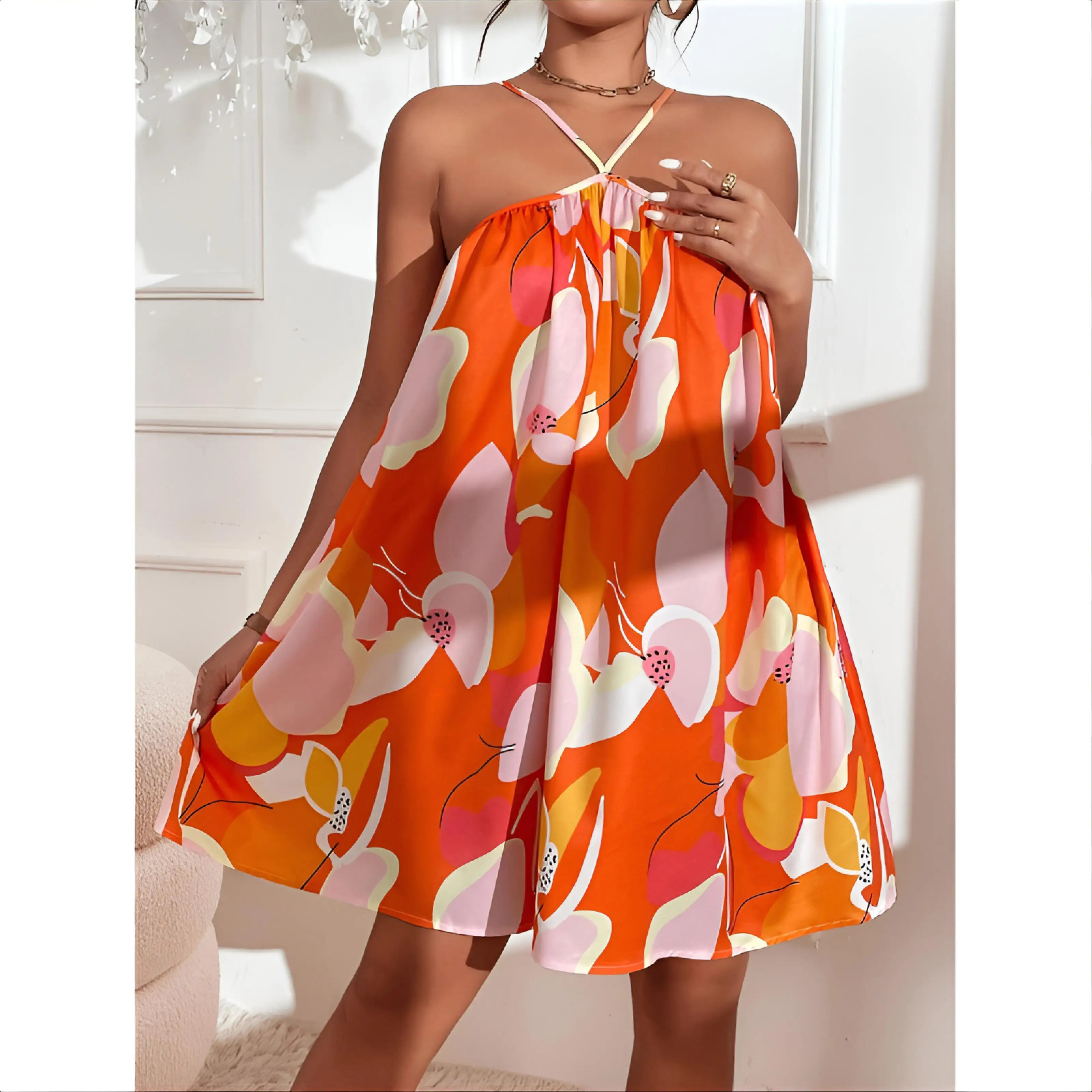 Cubrir cuello en V mujeres tahitianas vocación vestido veraniego completo onda fuerte fruncido fajas especias al aire libre individual translúcido señoras