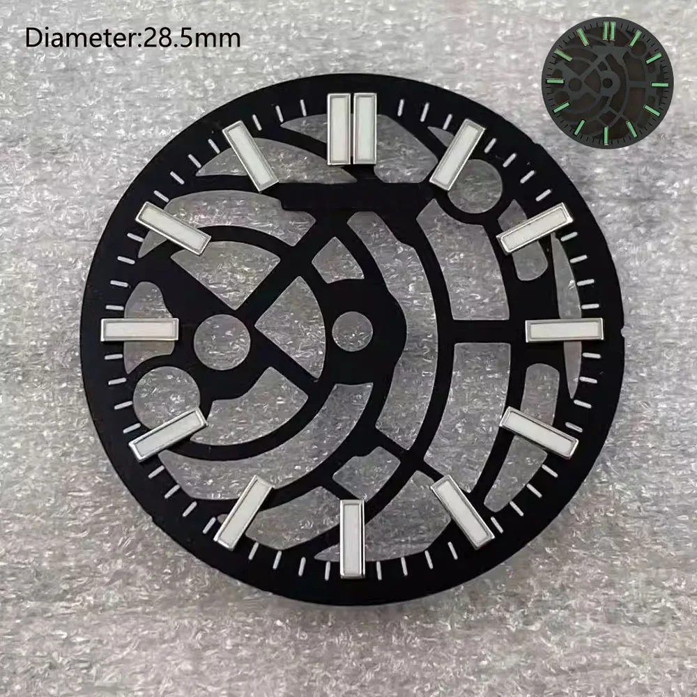 28.5mm nh70 S logo dial ice blue green black open heart s dial for nh70/nh71/nh72 movement skeleton movement dial watchmods image 3
